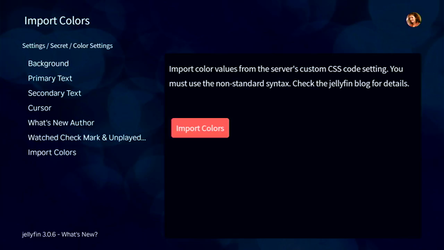 Demo video showing me importing color values from the Jellyfin server and using the colors in the Jellyfin for Roku client.