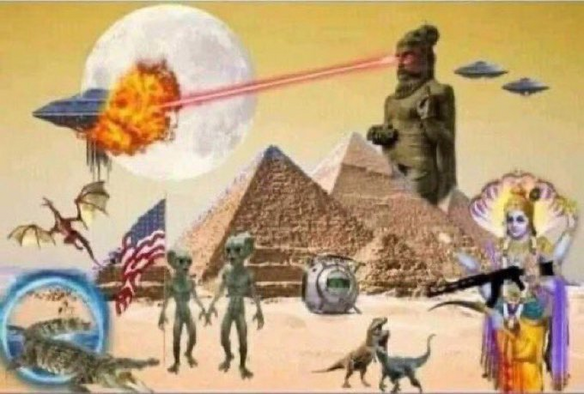 aliens pyramids asian religions with weapons american flag gators portals dinos dragons aaaaaa