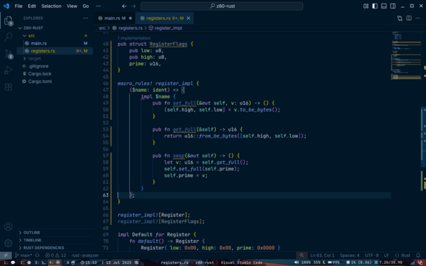 My first Rust macro that sets implementations for both the Register and RegisterFlags structs.  This will most definitely change...