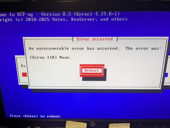 Error message installing XCP-ng