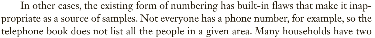 Except from a statistical text book suggesting the use of the "telephone book" is not a good source of sample data.