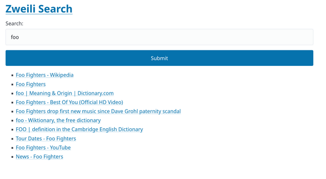 A screenshot of a WIP custom search engine.