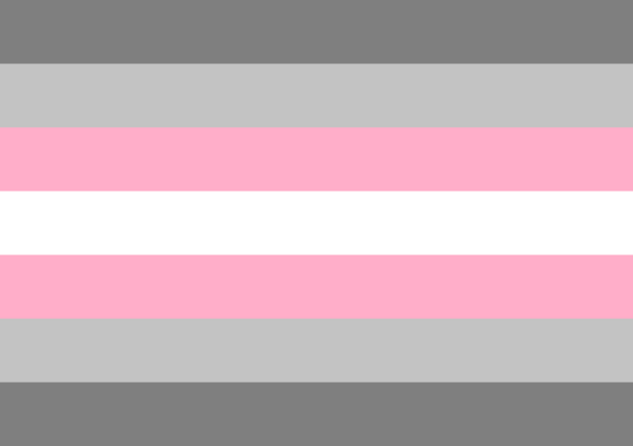 Five horizontal stripes: dark gray, light gray, light pink, white, and light pink, representing the genderflux pride flag.