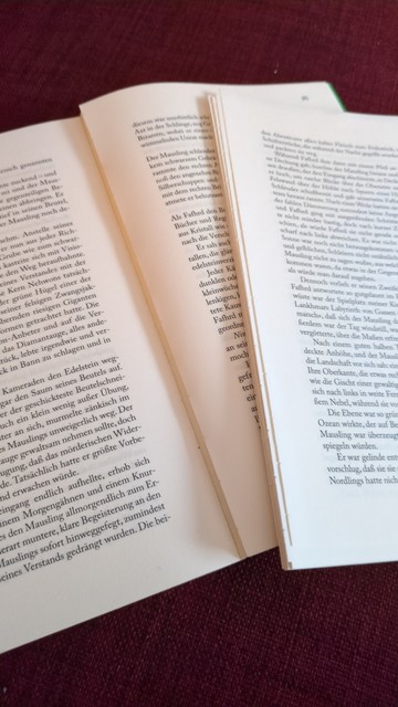 Der Stapel herausgefallener Seiten der auf dem Rest des Buchs liegt