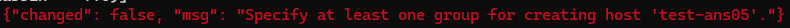 error from ansible that reads "Specify at least one Hostgroup"