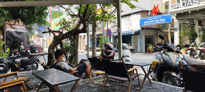 Terrace of coffee shop in Saigon