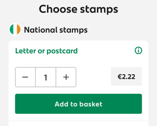 Choose stamps

National stamps

Letter or postcard

1

+

€2.22

Add to basket