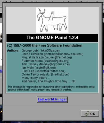 GNOME panel 1.2.4 about screen
