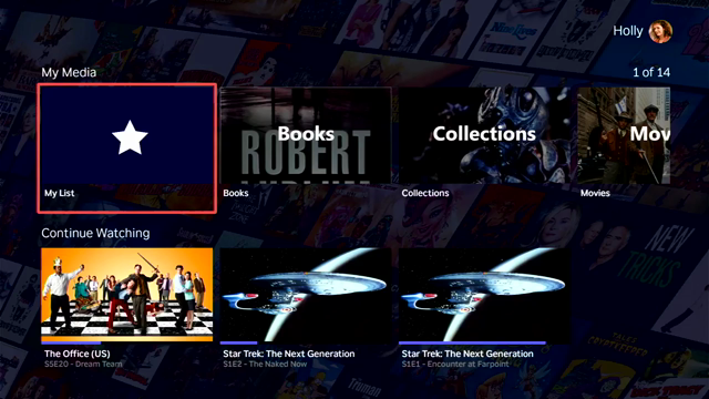 Demo video showing a Jellyfin for Roku user changing the first row in the app from My Media to My List.