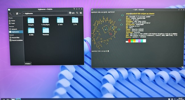 A screenshot of KDE Plasma 6.4.4 on OpenBSD -current