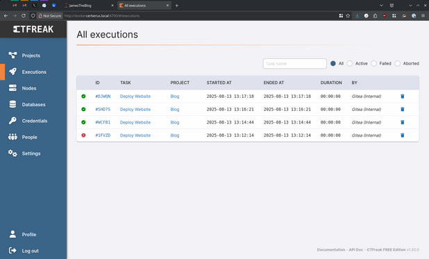 CTFreak screenshot showing passing and failed executions.