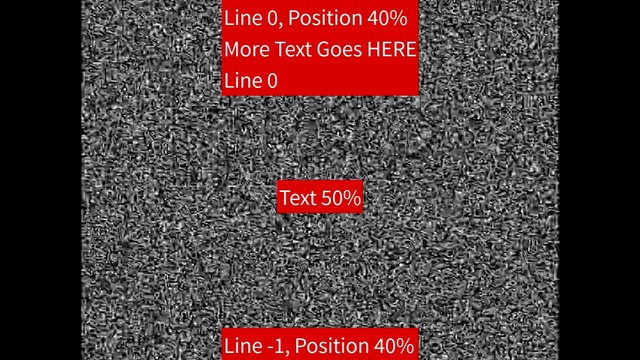 TV static with 3 red rectangles over it, 1 at the top, 1 at the bottom, and 1 at the bottom of the screen. These are showing the new capability for showing multiple subtitles on screen, in different position, at the same time.