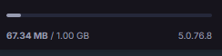 Used disk space graph that shows 67.34 MB of 1.00 GB is used.