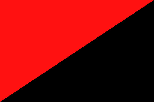 A red and black diagonal anarchist flag. 