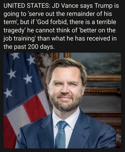 JD Vance says Trump is going to 'serve out the remainder of his term', but if 'God forbid, there is a terrible tragedy' he cannot think of 'better on the job training' than what he has recieved in the past 200 days.