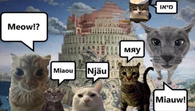 meow in many languages by the tower of babel