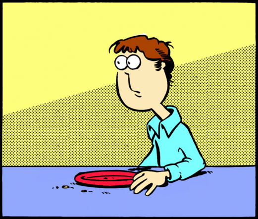Garfield comic depicting the confused face of Garfield’s owner, Jon Arbuckle. He's a white man, wearing a light blue shirt with red hair.