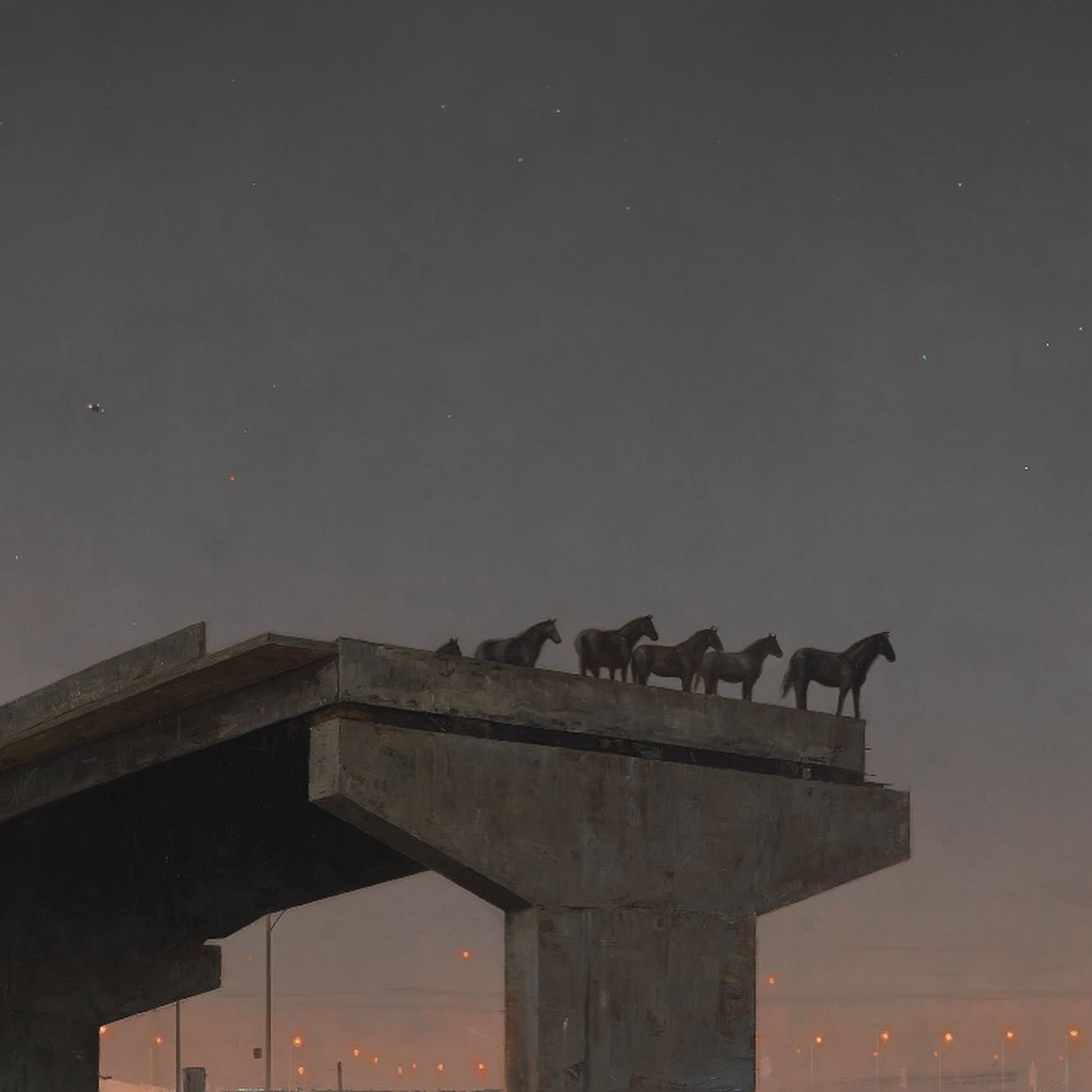 horses on a collapsed highway