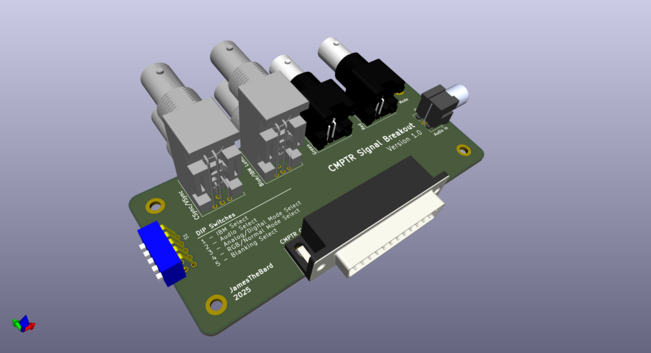 A CMPTR breakout board that breaks out each signal into seperate BNC/RCA connectors.