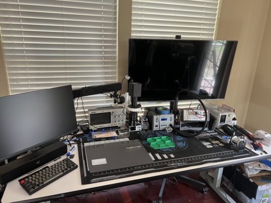 A "clean" electronics workbench without crap piled on top of it.
