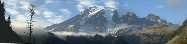 Panoramic view of Mt. Rainier on an unusually clear day.