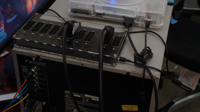 The wiring hooking up the PS1 to the RGB card running through a gwscart switch.