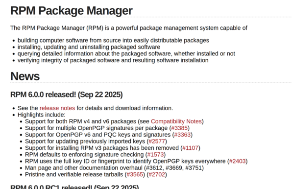 screenshot from the rpm 6.0 section on rpm.org