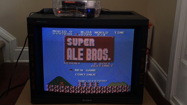 The Sony PVM-2530 running Super Ale Bros (a Super Mario Brother romhack).