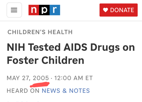 NPR - CHILDREN'S HEALTH

NIH Tested AIDS Drugs on Foster Children

MAY 27, 2005 12:00 AM ET

HEARD ON NEWS & NOTES
