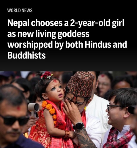 Nepal chooses a 2-year-old girl as new living goddess worshipped by both Hindus and Buddhists