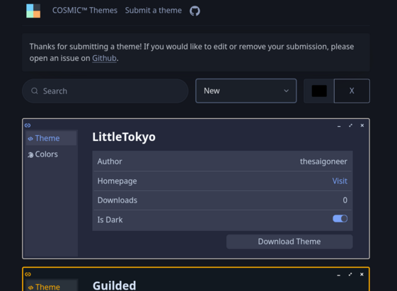 Screenshot of submitted theme to the Cosmic themes site