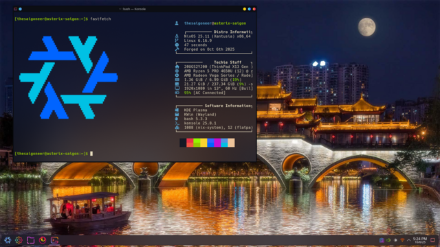 Screenshot of KDE on NixOS, based on the NixBook project, creating an auto-updating, rolling KDE