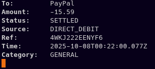 A screenshot showing some text about a paypal transaction