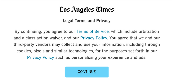 LA Times wants you to give up everything to read their article.