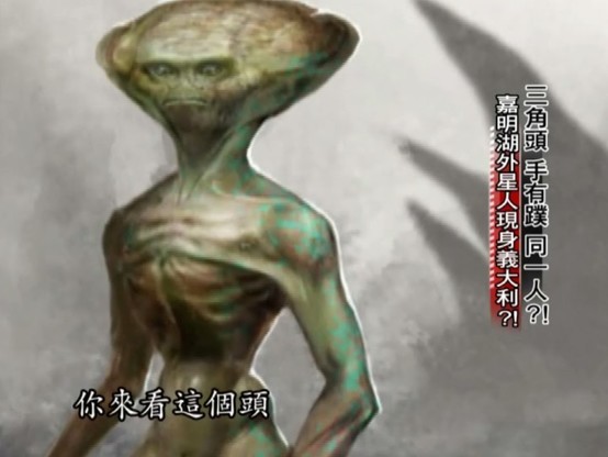 三角頭 手有蹼同一人嘉明湖外星人現身義大利??

你來看這個頭