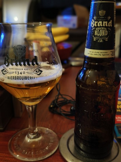 Picture of bottle and glass with Brand Blond beer