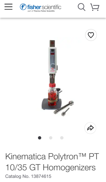 A Fisher Scientific Kinematica Polytron™ PT 10/35 GT Homogenizer (Catalog No. 13874615)