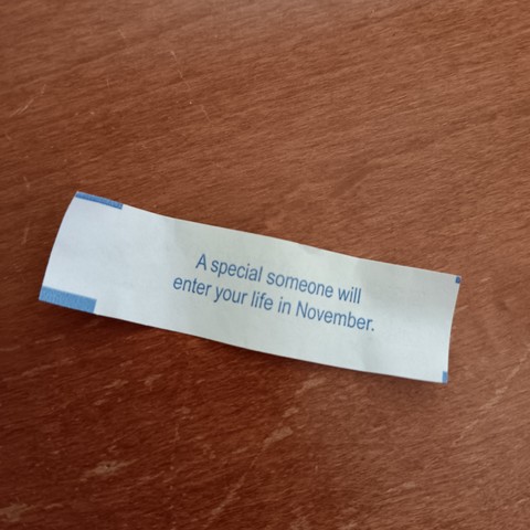 Fortune cookie says A special someone will enter your life in November