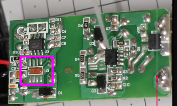 PCB with unpopulated SPI EEPROM pad highlighted (from YouTube)