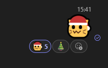 microsoft teams screenshot with neocat-santa emote with others reacting with the same emote