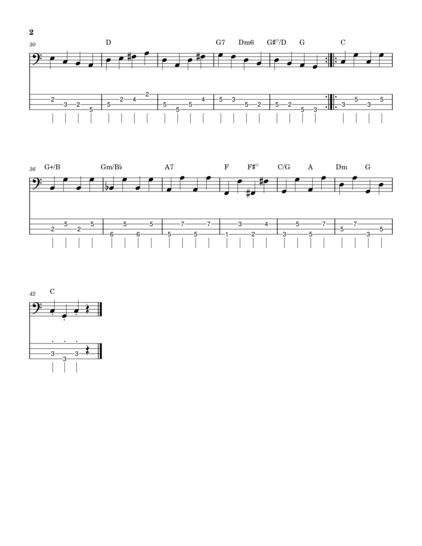 Page 2 of the Super Mario Brothers 2 theme sheet music/tab for the bass guitar.