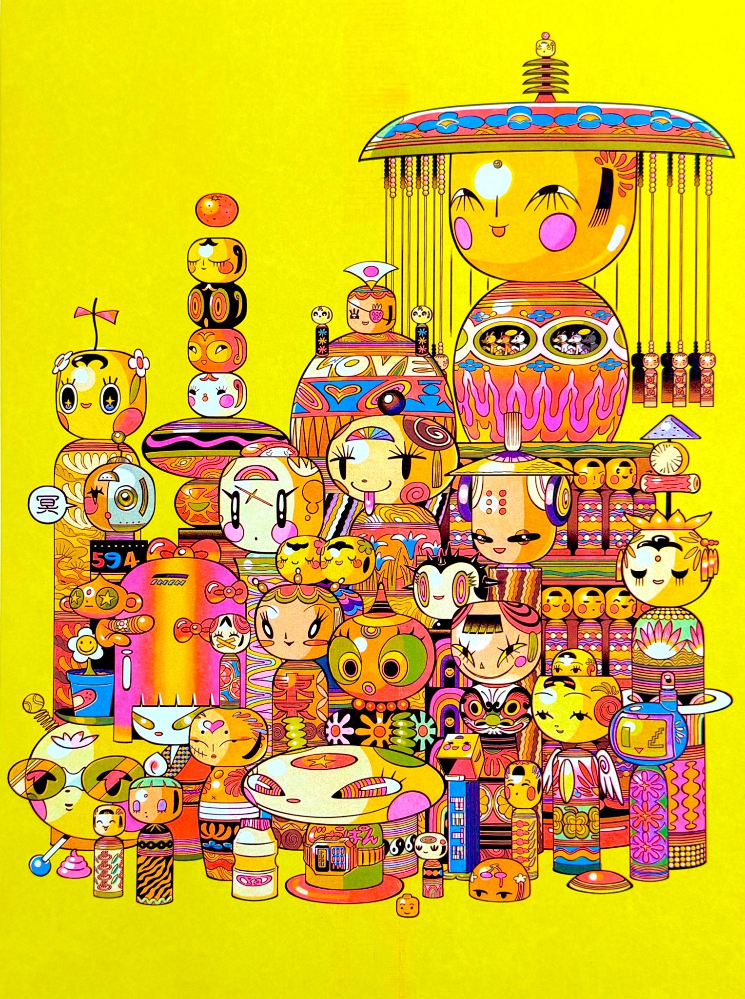 kokeshi dolls. yellow.
