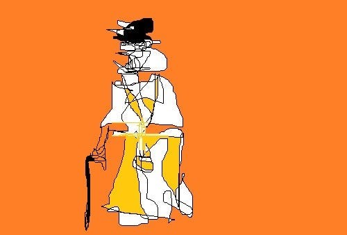 walking with cane, orange background