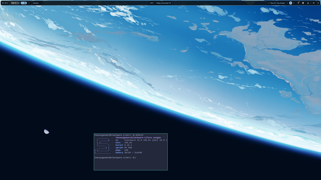 Scrot of a small floating fetch, on Niri @ Slackware