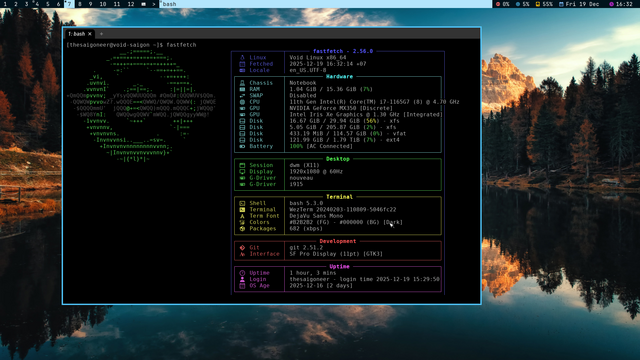 Fetch of dwm 6.6 on VoidLinux