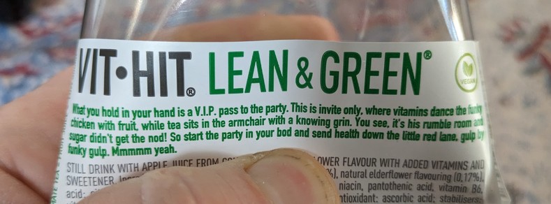 "What you hold in your hand is a V.I.P. pass to the party. This is invite only, where vitamins dance the funky chicken with fruit, while tea sits in the armchair with a knowing grin. You see, it's his rumble room and sugar didn't get the nod! So start the party in your bod and send health down the little red lane, gulp by funky gulp. Mmmmm yeah."