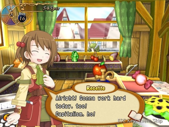 Recette from Recetear chanting: "Capitalism, ho!"