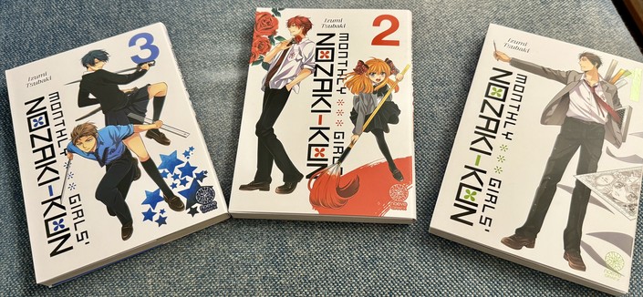 The first three volumes (in French) of Monthly Girl’s Nozaki-kun