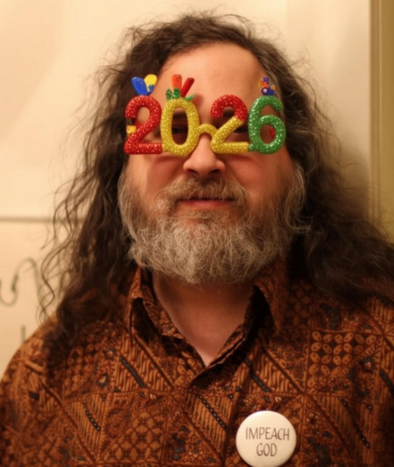 A slop-enhanced image of Richard stallman wearing 2026 glasses