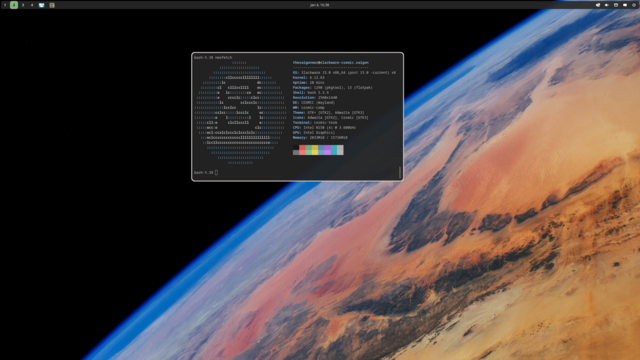 Neofetch of Cosmic 1.0.0.1 on Slackware Current